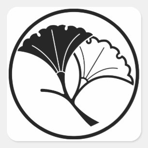 Sticker Carré Yin and yang ginkgo leaves dans threadlike ring