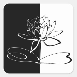 Sticker Carré Yin Yang Fleur de Lotus Noir et Blanc