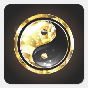 Sticker Carré Yin Yang or sur noir