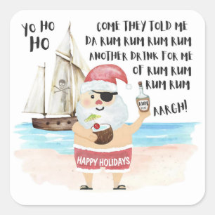 Sticker Carré Yo Ho Ho Bateau du Père Noël Pirate Rhum Noël