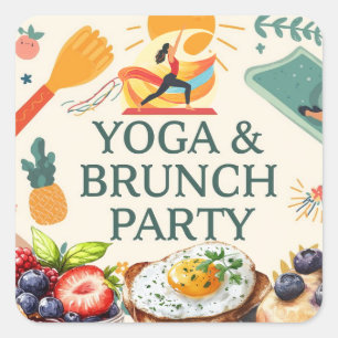 Sticker Carré Yoga et Brunch Party