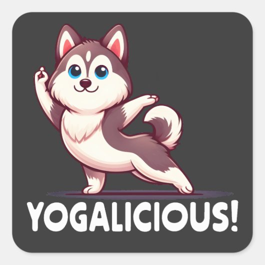 Sticker Carré Yogalicious mignon caricature Husky Chien - Serene (Devant)