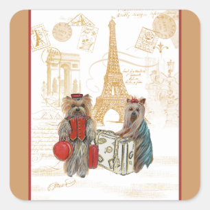 Sticker Carré Yorkie à Paris & Tour Eiffel