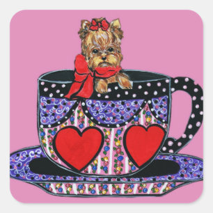 Sticker Carré Yorkie Tasse à Thé