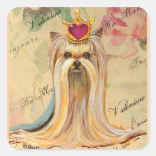 Sticker Carré Yorkie Valentine Princess Art Gifts