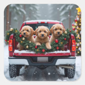 Sticker Carré Yorkipoo Christmas Red Truck Holiday Gift (Devant)
