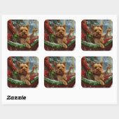 Sticker Carré Yorkshire Terrier Chien Fête de Noël (Feuille)