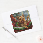 Sticker Carré Yorkshire Terrier Chien Fête de Noël (Enveloppe)