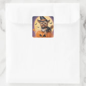 Sticker Carré Yorkshire terrier halloween citrouille (Sac)