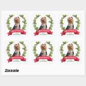Sticker Carré Yorkshire Terrier Holly Wreath Noël (Feuille)