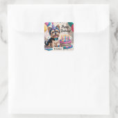 Sticker Carré Yorkshire Terrier Joyeux anniversaire (Sac)