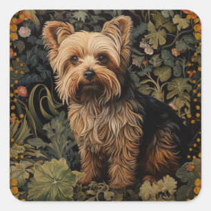 Sticker Carré Yorkshire Terrier Yorkie Chien Vintage Floral
