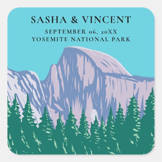 Sticker Carré Yosemite Parc National Mariage Rétro (Devant)