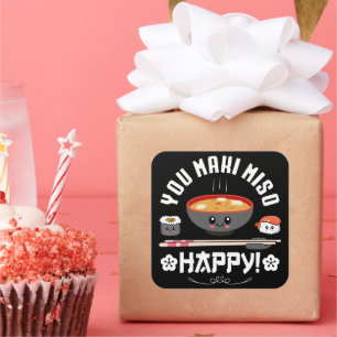 Sticker Carré You Maki Miso Happy - nouilles japonaises Cute Kaw