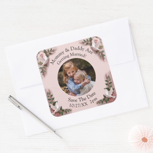 Sticker Carré Your Kids Photo Mom Dad Getting Married (Enveloppe)