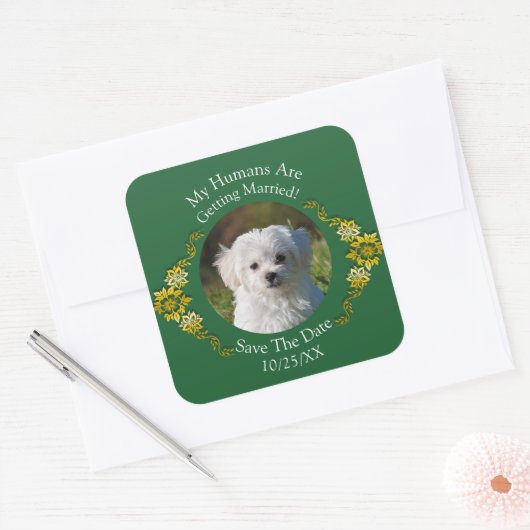 Sticker Carré Your Pet Photo, Save The Date, Emerald Green (Enveloppe)