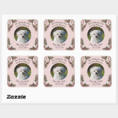 Sticker Carré Your Pet Photo, Save The Date, Pink Roses & Doves (Feuille)