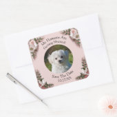 Sticker Carré Your Pet Photo, Save The Date, Pink Roses & Doves (Enveloppe)