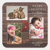 Sticker Carré Your Photo Rustic Wood Christmas Holiday (Devant)