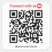 Sticker Carré Youtube Connect Us Qr Code Blanc (Devant)