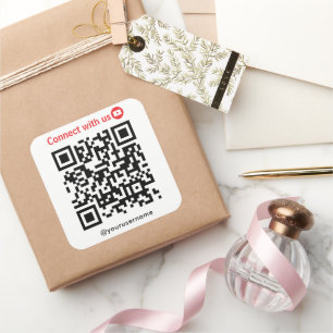 Sticker Carré Youtube Connect Us Qr Code Blanc