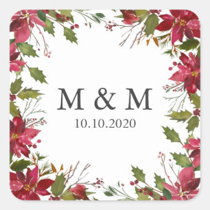 Sticker Carré Yuletide   Monogramme Mariage de Poinsettia