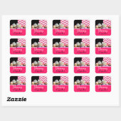 STICKER CARRÉ YUMMY ANNIVERSAIRE CUPCAKES / CHEVRON BLANC ROSE (Feuille)