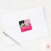 STICKER CARRÉ YUMMY ANNIVERSAIRE CUPCAKES / CHEVRON BLANC ROSE (Enveloppe)