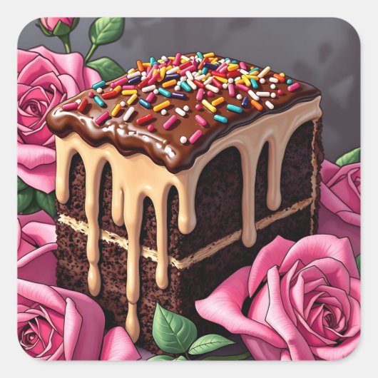 Sticker Carré Yummy Chocolate Birthday Cake with Sprinkles (Devant)