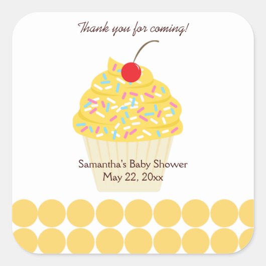 Sticker CARRÉ YUMMY CUPCAKE (Jaune) Faveur (Devant)