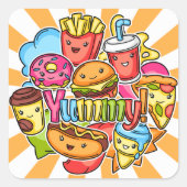 Sticker Carré Yummy Fast Food (Devant)