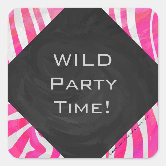 Sticker Carré Zebra Hot rose et blanc avec Monogramme (Devant)