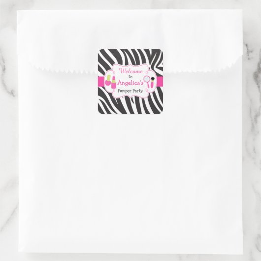 Sticker Carré Zebra imprimé anniversaire Pamper Party (Sac)