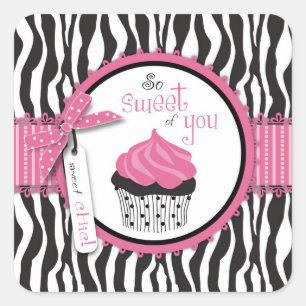 Sticker Carré Zebra Print & Cupcake Merci