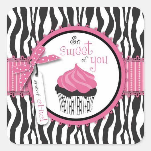 Sticker Carré Zebra Print & Cupcake Merci (Devant)