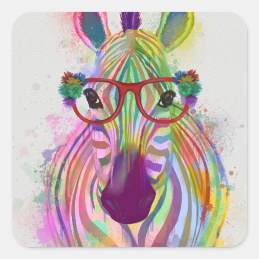 Sticker Carré Zebra Rainbow Splash (Devant)