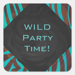 Sticker Carré Zèbre Brown et Turquoise avec Monogramme