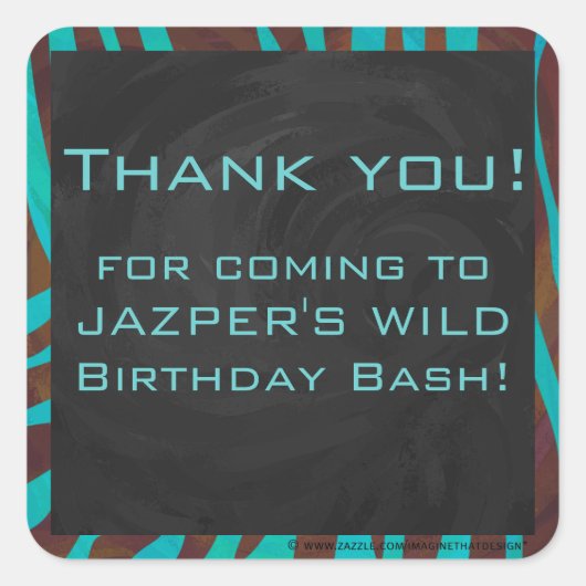 Sticker Carré Zèbre Brown et Turquoise avec Monogramme (Devant)