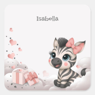 Sticker Carré Zèbre de dessin animé adorable