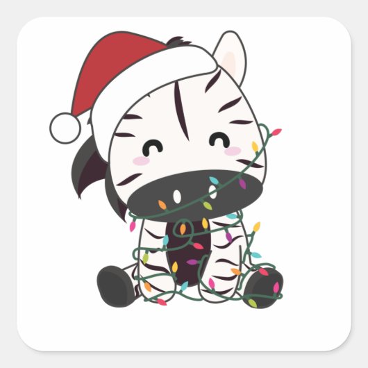 Sticker Carré Zèbre Noël Zèbres Animaux d'hiver (Devant)
