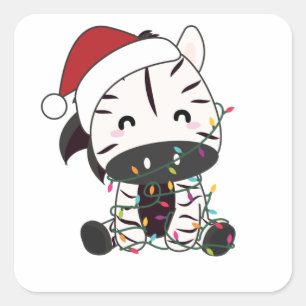 Sticker Carré Zèbre Noël Zèbres Animaux d'hiver