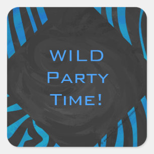 Sticker Carré Zèbre noir et bleu avec Monogramme