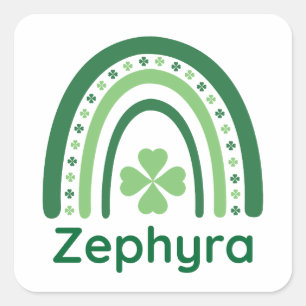 Sticker Carré Zephyra Nom Trèfle Bohème Arc-en-ciel
