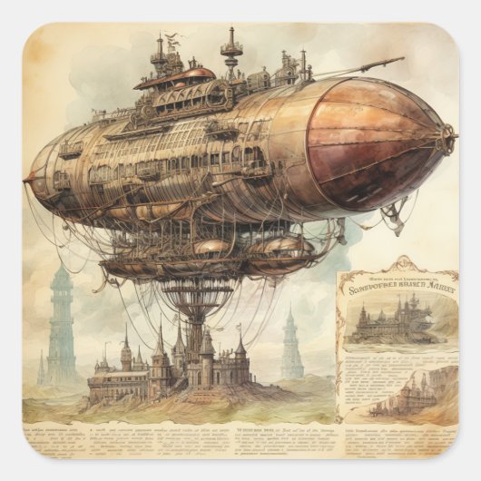 Sticker Carré Zeppelin Steampunk vintage (10) (Devant)