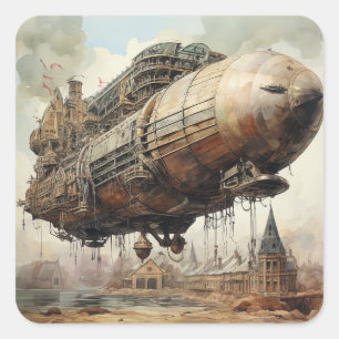 Sticker Carré Zeppelin Steampunk vintage (2)