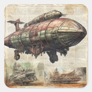 Sticker Carré Zeppelin Steampunk vintage (6)