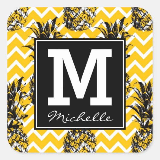 Sticker Carré Zigzags ananas | Monogramme (Devant)