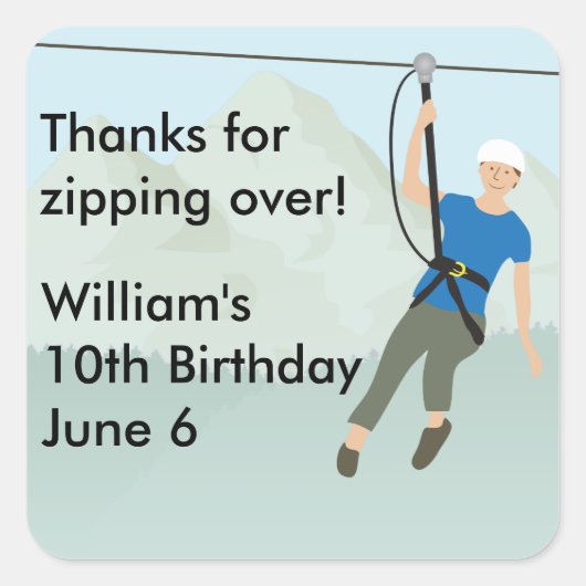 Sticker Carré Zip Line Lining Anniversaire Favoriser (Devant)