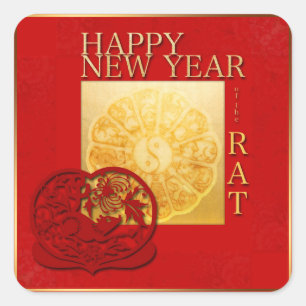 Sticker Carré Zodiac signe le Yin Yang Année chinoise du Rat 20