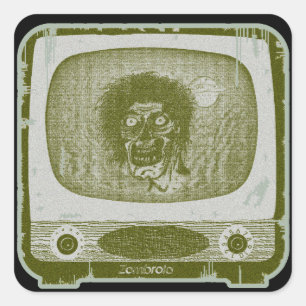 Sticker Carré Zombie à la télévision